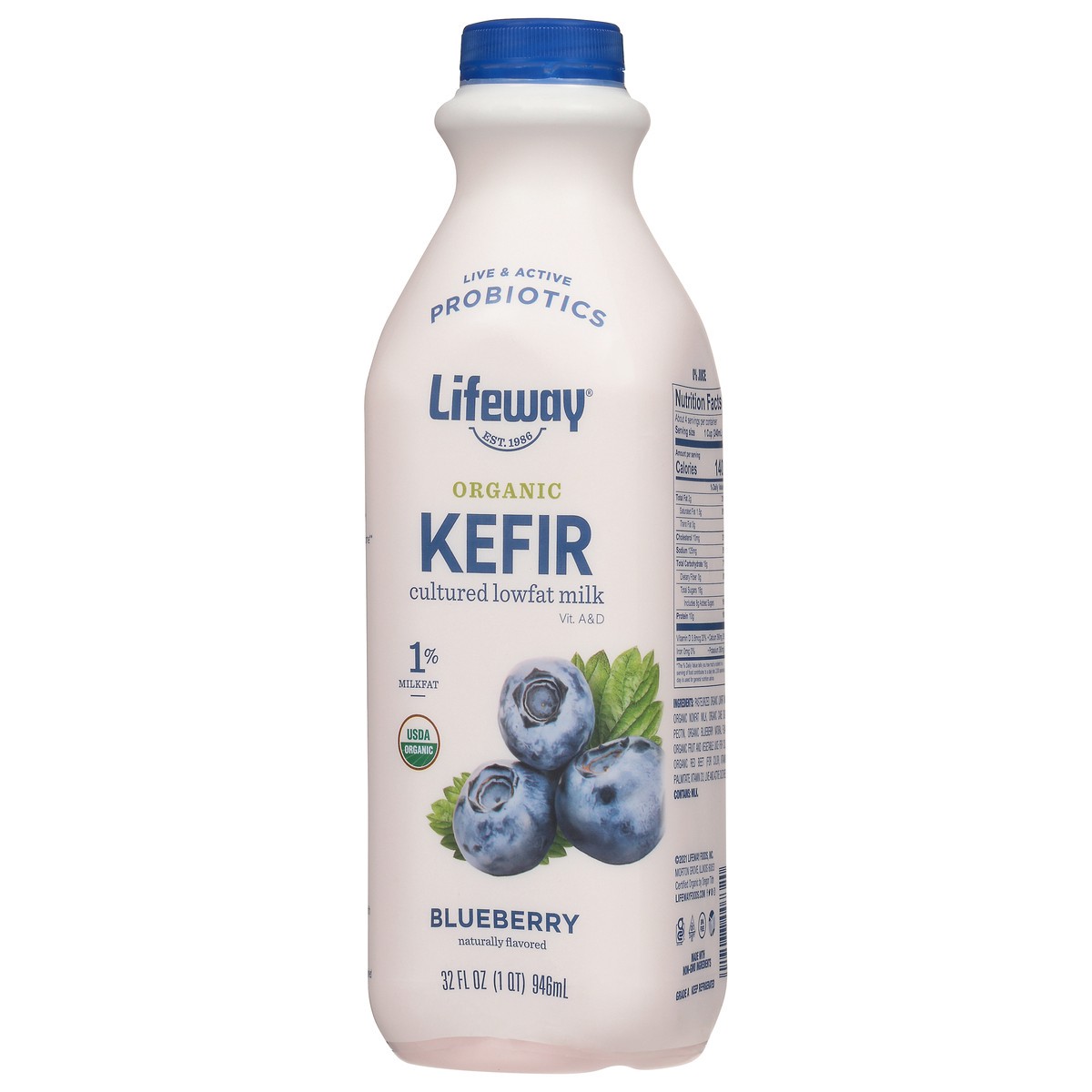 slide 4 of 10, Lifeway Organic Kefir Low Fat Blueberry Milk, 32 fl oz