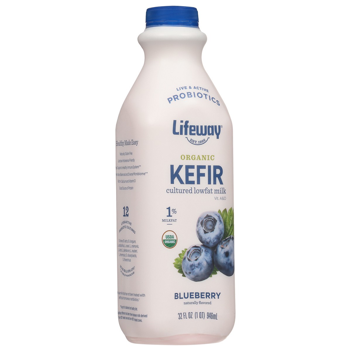 slide 10 of 10, Lifeway Organic Kefir Low Fat Blueberry Milk, 32 fl oz