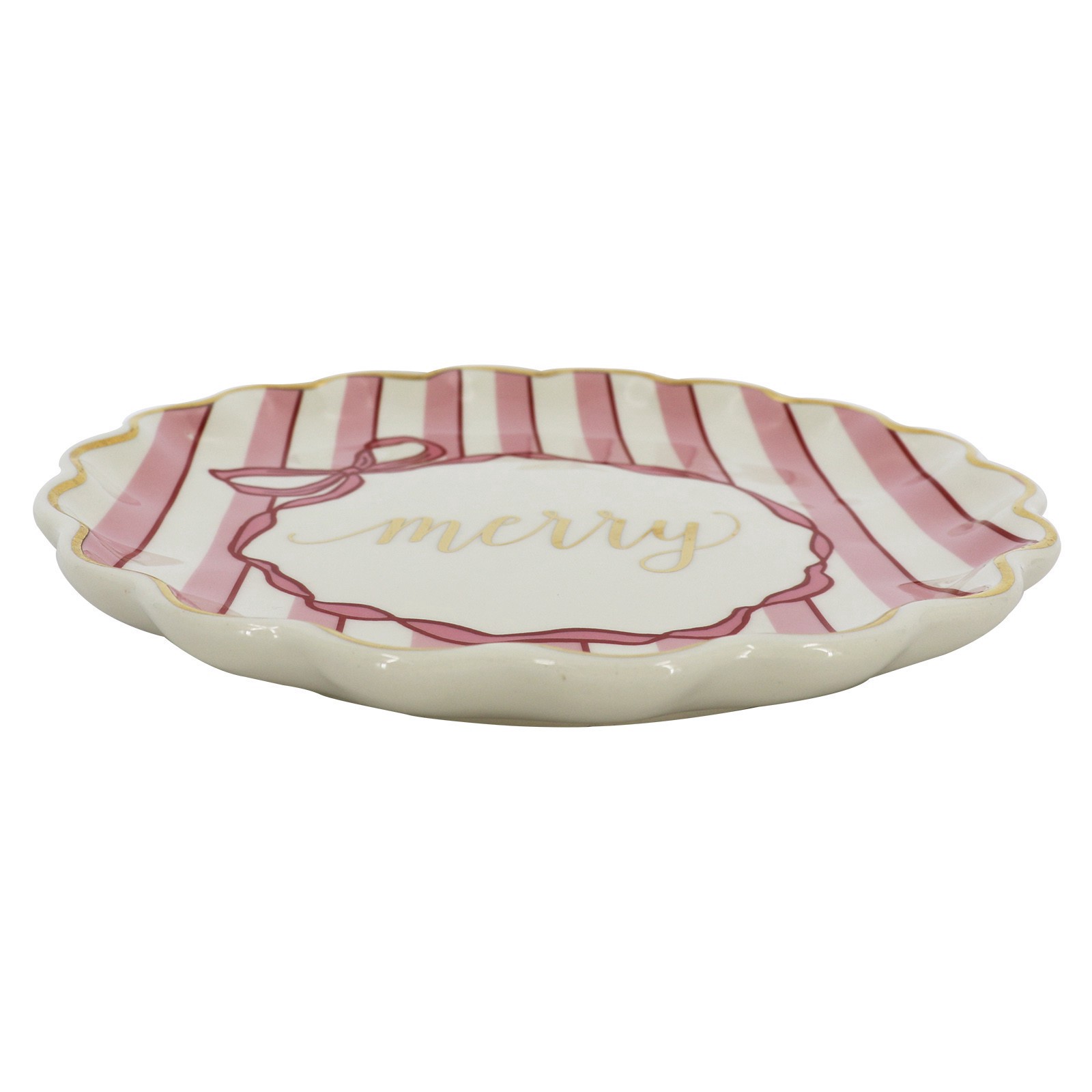 slide 2 of 3, 8" Pink & White Merry Ceramic Plate By Ashland, 8 in