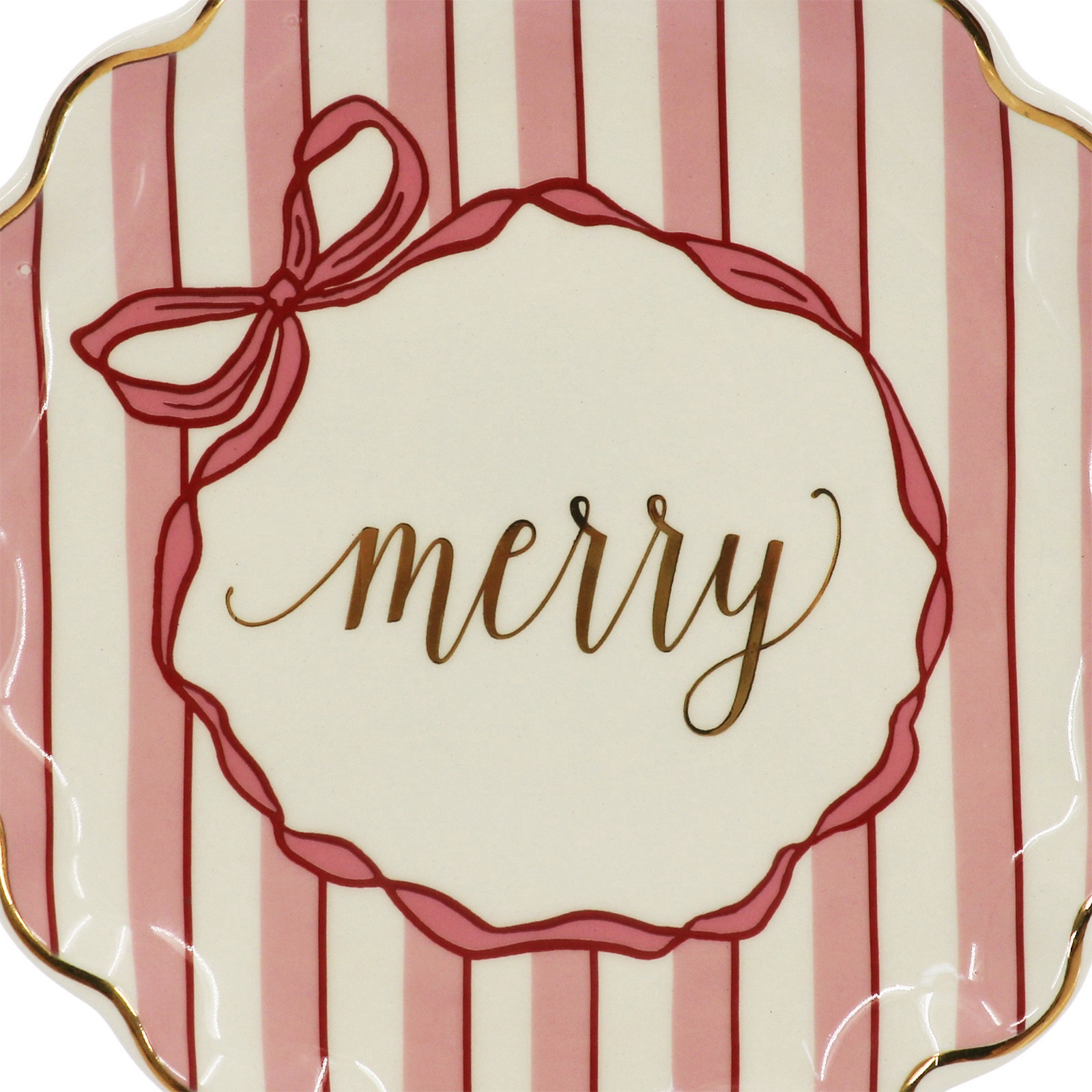 slide 3 of 3, 8" Pink & White Merry Ceramic Plate By Ashland, 8 in