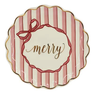 slide 1 of 3, 8" Pink & White Merry Ceramic Plate By Ashland, 8 in