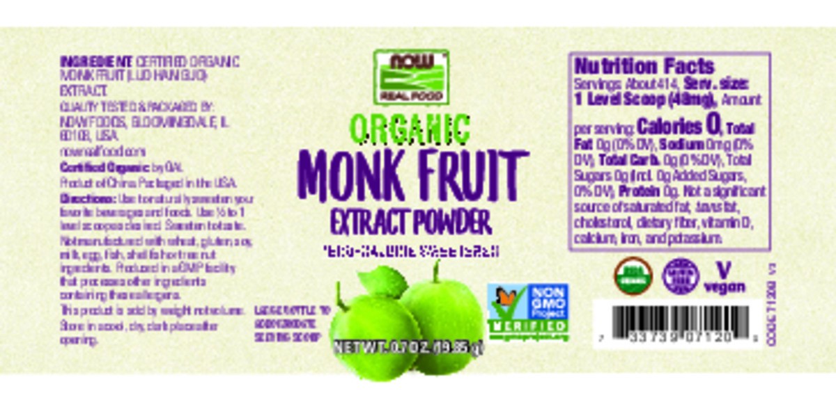 slide 3 of 6, NOW Real Food Monk Fruit Extract, Organic Powder- 0.7 oz, 0.7 oz