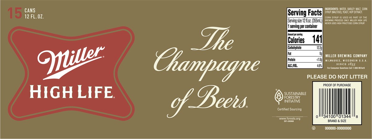 slide 4 of 13, Miller High Life Beer 15 - 12 fl oz Cans, 15 ct