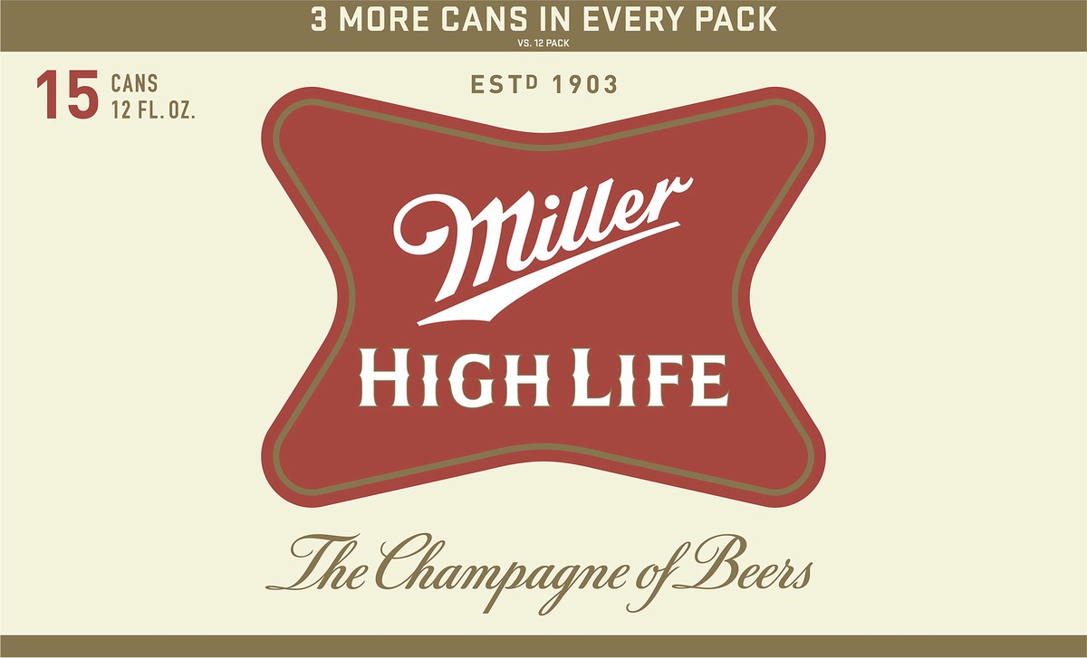 slide 3 of 13, Miller High Life Beer 15 - 12 fl oz Cans, 15 ct