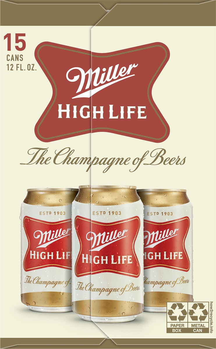slide 8 of 13, Miller High Life Beer 15 - 12 fl oz Cans, 15 ct