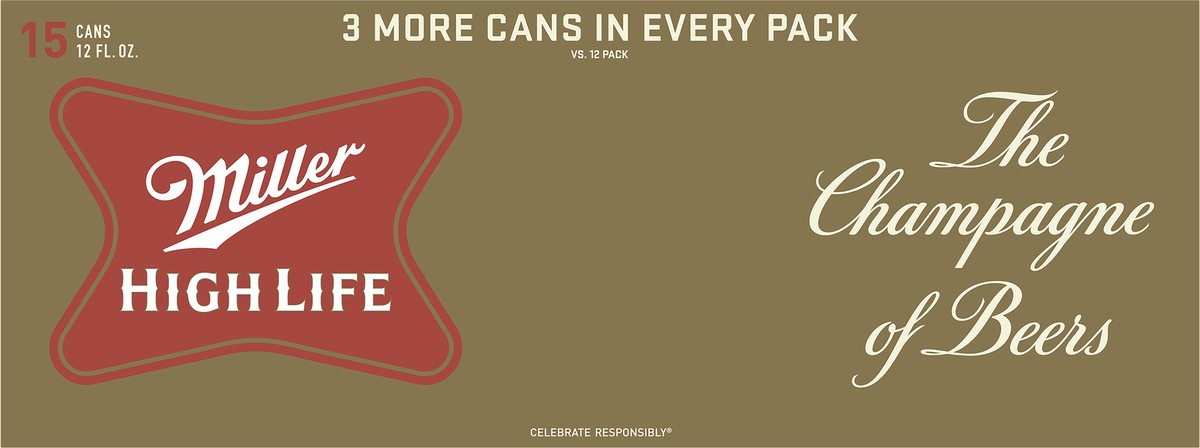 slide 10 of 13, Miller High Life Beer 15 - 12 fl oz Cans, 15 ct