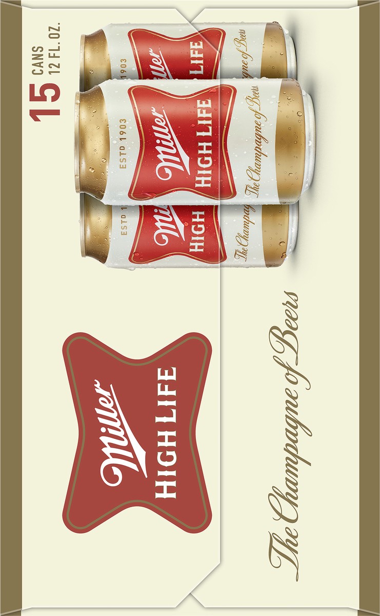 slide 7 of 13, Miller High Life Beer 15 - 12 fl oz Cans, 15 ct