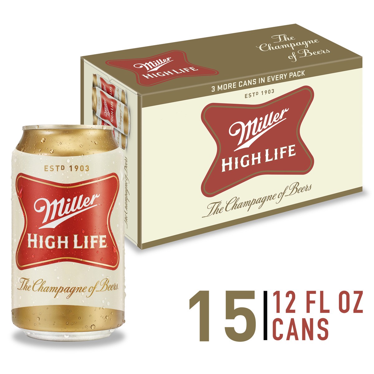 slide 12 of 13, Miller High Life Beer 15 - 12 fl oz Cans, 15 ct