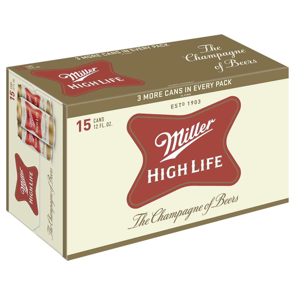 slide 9 of 13, Miller High Life Beer 15 - 12 fl oz Cans, 15 ct