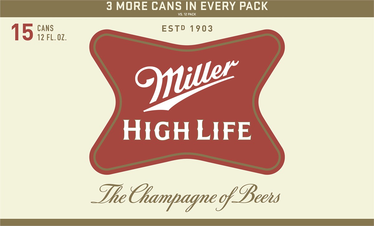 slide 6 of 13, Miller High Life Beer 15 - 12 fl oz Cans, 15 ct