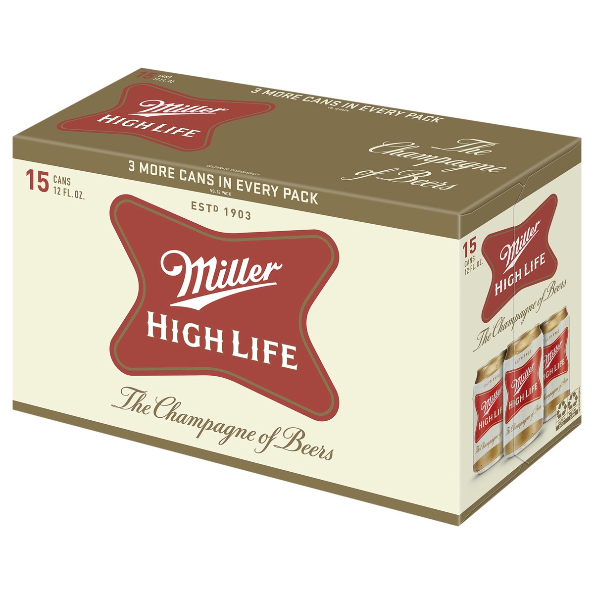 slide 5 of 13, Miller High Life Beer 15 - 12 fl oz Cans, 15 ct