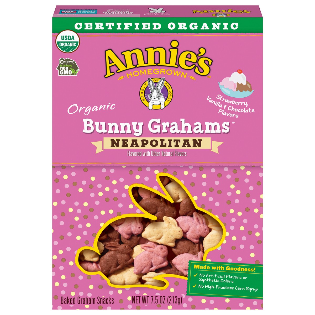 slide 1 of 1, Annie's Organic Bunny Grahams Snacks, Neapolitan, 7.5 oz., 7.5 oz