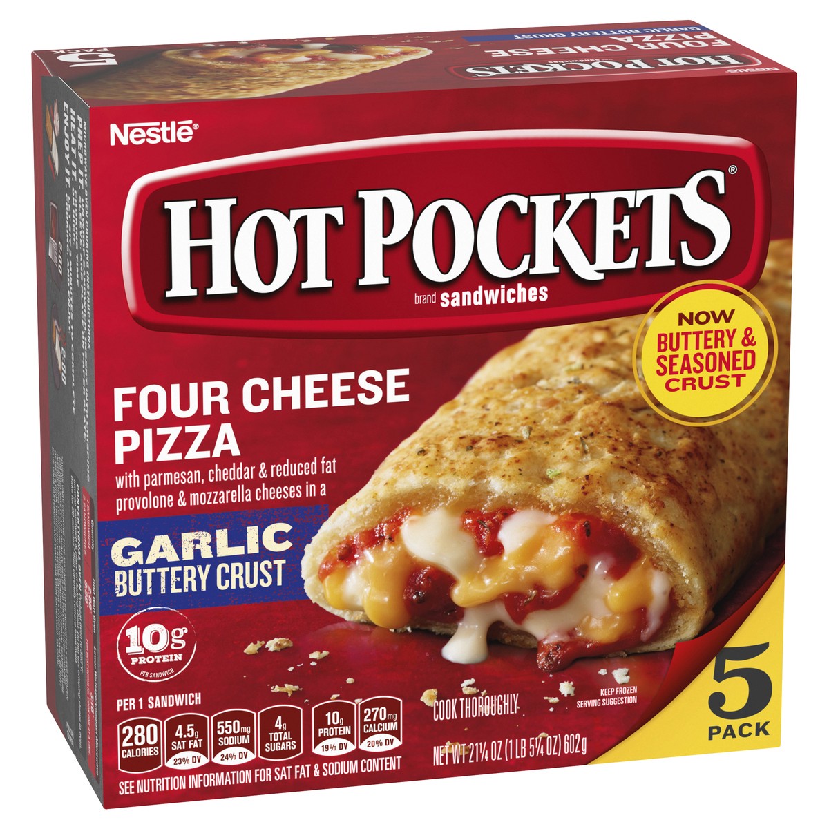 slide 6 of 8, Hot Pockets Four Cheese Pizza Italian Style Seasoned Crust Frozen Snacks, Pizza Snacks Made with Real Cheese, 5 Count Frozen Sandwiches, 21.25 oz