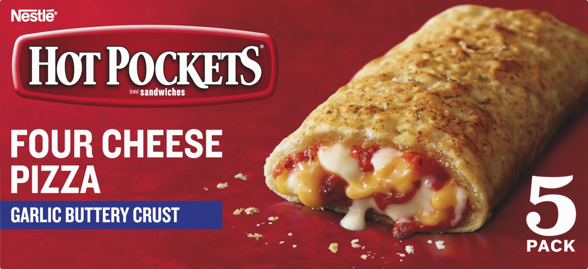 slide 2 of 8, Hot Pockets Four Cheese Pizza Garlic Buttery Crust Frozen Snacks, Pizza Snacks Made with Real Cheese, 5 Count Frozen Sandwiches, 1.33 lb