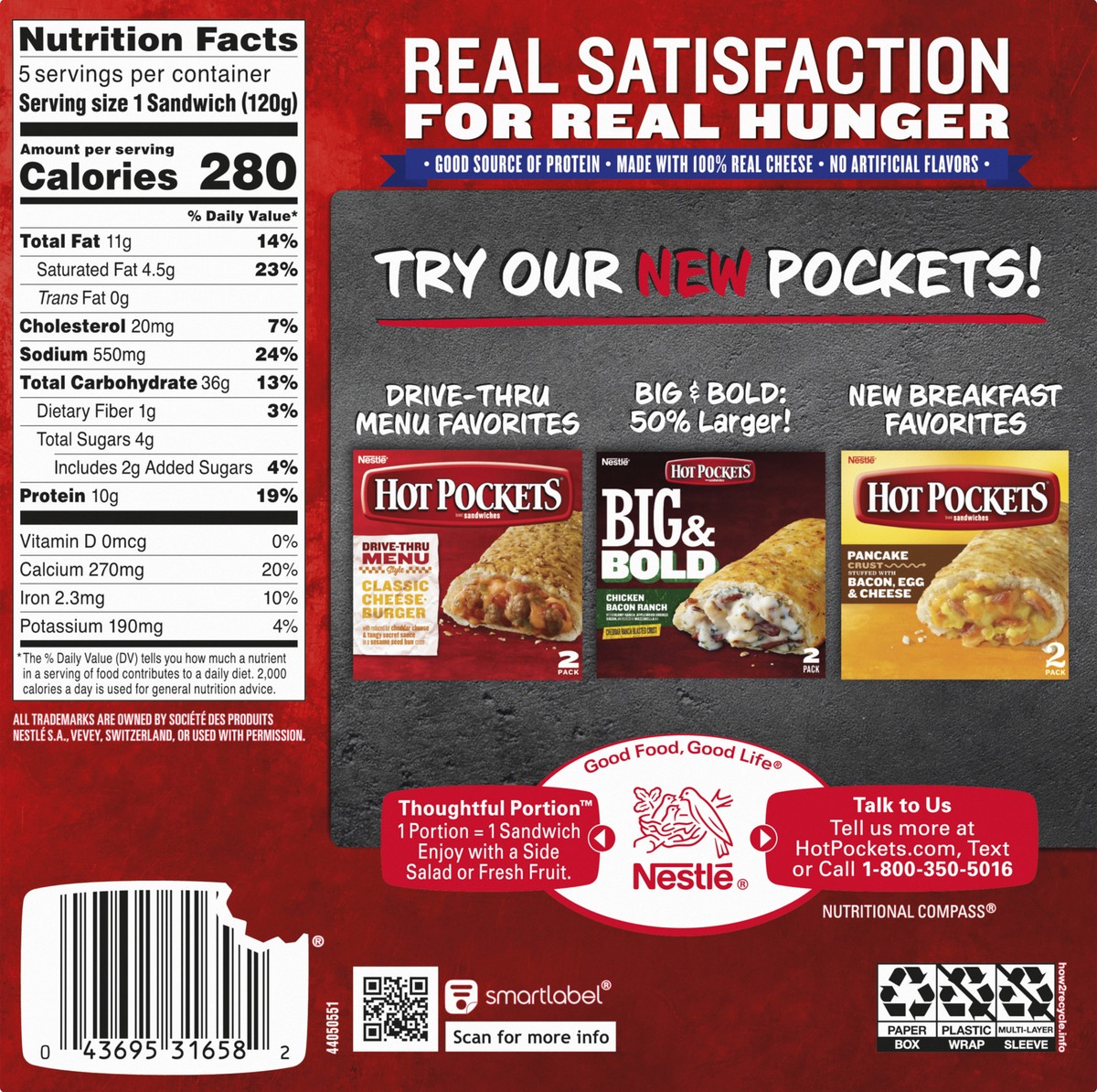 slide 8 of 8, Hot Pockets Four Cheese Pizza Italian Style Seasoned Crust Frozen Snacks, Pizza Snacks Made with Real Cheese, 5 Count Frozen Sandwiches, 21.25 oz