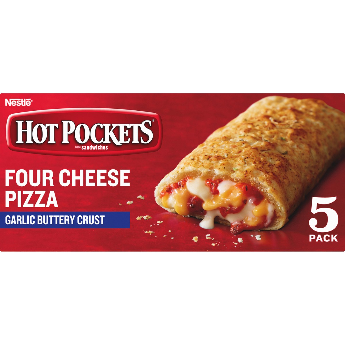 slide 3 of 8, Hot Pockets Four Cheese Pizza Garlic Buttery Crust Frozen Snacks, Pizza Snacks Made with Real Cheese, 5 Count Frozen Sandwiches, 1.33 lb