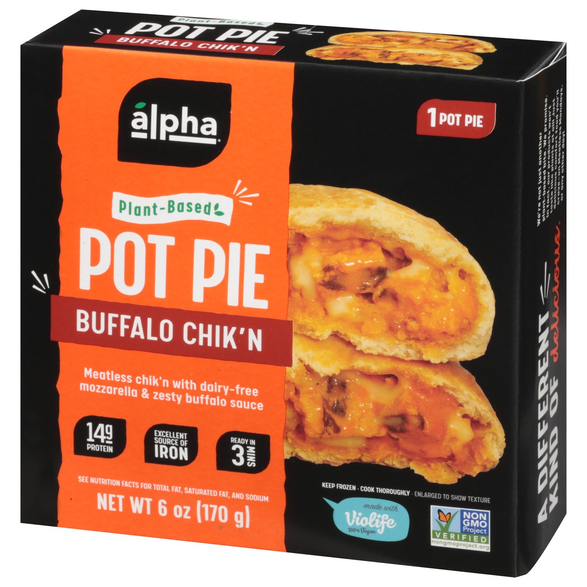 slide 11 of 13, Alpha Plant-Based Buffalo Chik'n Pot Pie 6 oz, 6 oz