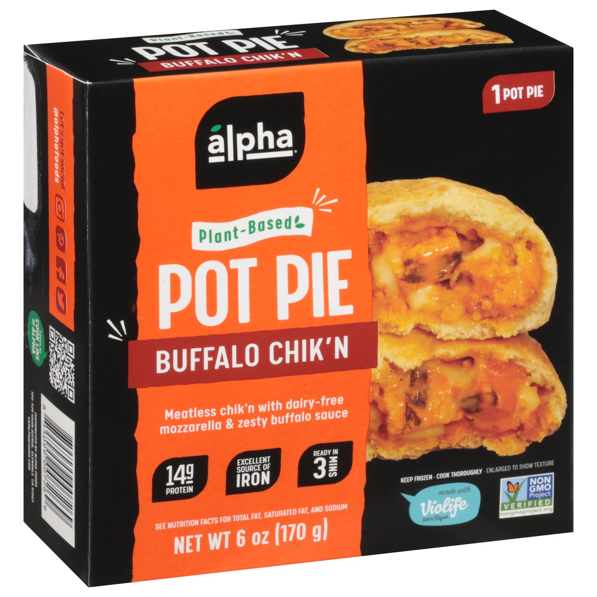 slide 13 of 13, Alpha Plant-Based Buffalo Chik'n Pot Pie 6 oz, 6 oz