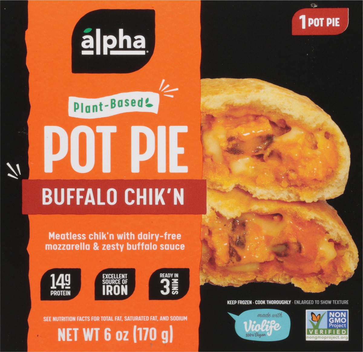 slide 5 of 13, Alpha Plant-Based Buffalo Chik'n Pot Pie 6 oz, 6 oz