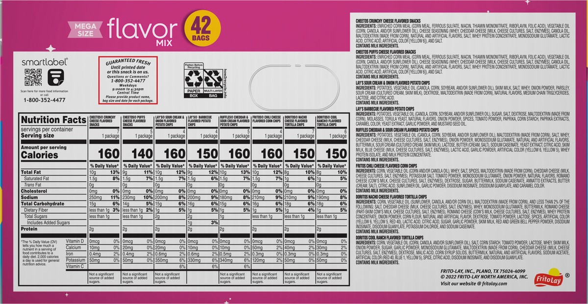 slide 15 of 15, Frito-Lay Snacks Flavor Mix Variety 41 3/8 Oz 42 Count, 42 ct