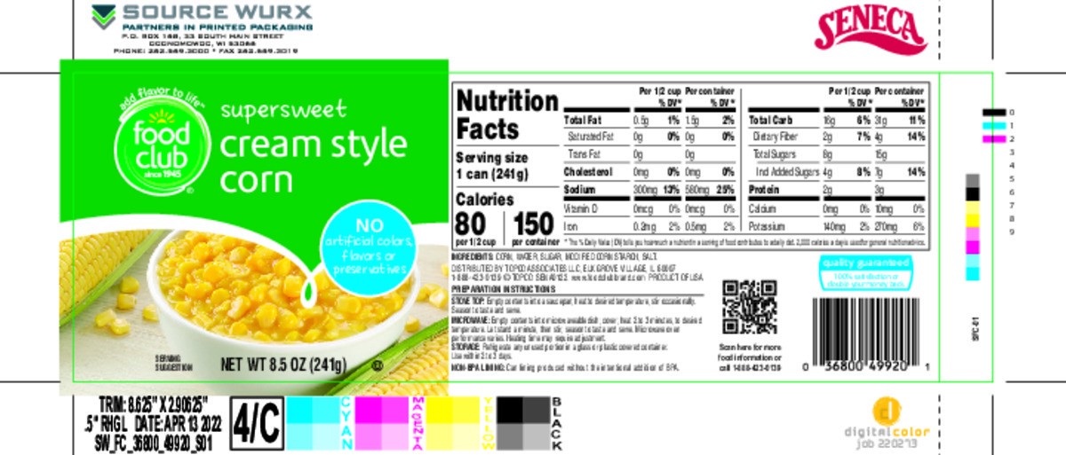 slide 11 of 16, Food Club Cream Style Supersweet Corn 8.5 oz, 8.5 oz