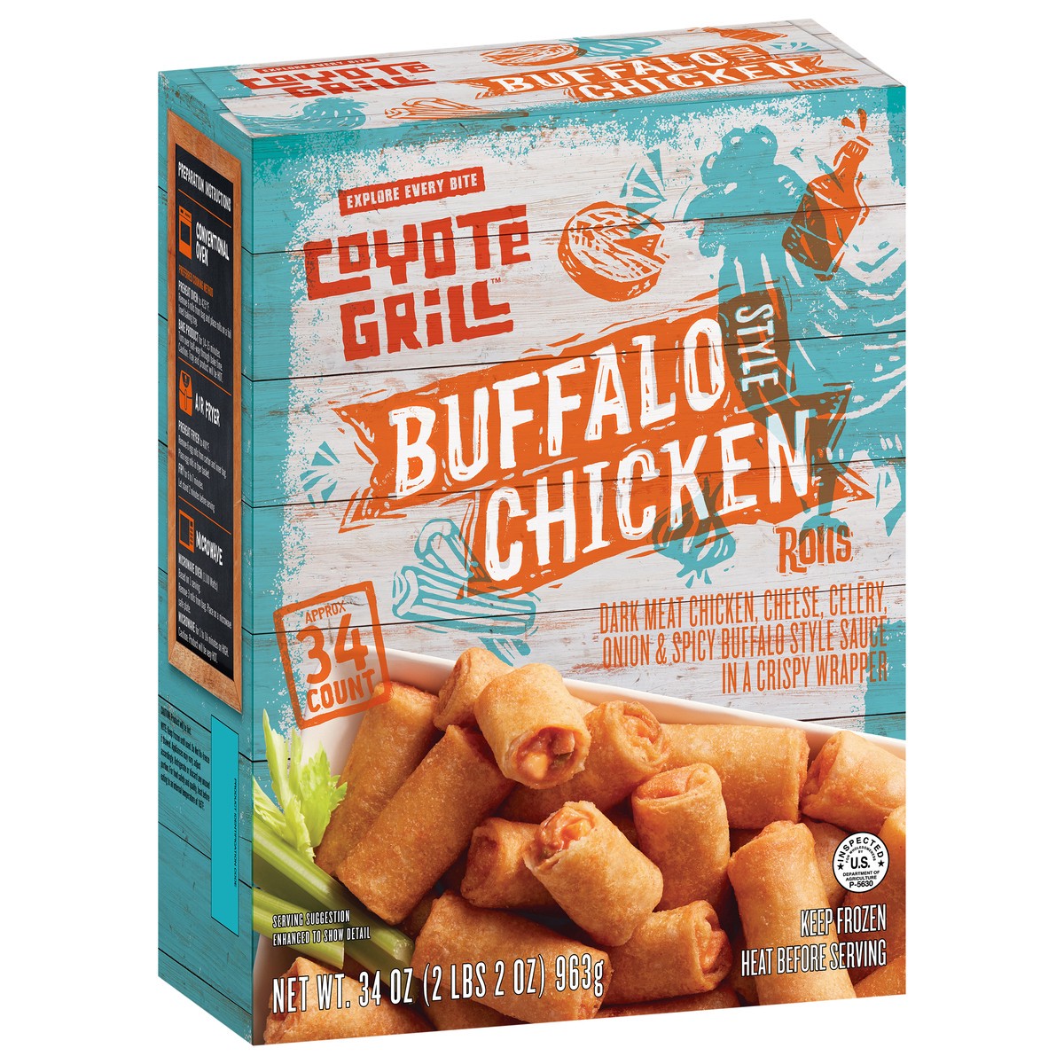 slide 9 of 9, Coyote Grill(Tm) Coyote Grill Mini Buffalo Chicken Egg Rolls, 34 ct