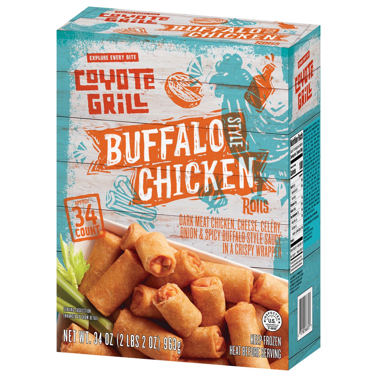 slide 6 of 9, Coyote Grill(Tm) Coyote Grill Mini Buffalo Chicken Egg Rolls, 34 ct