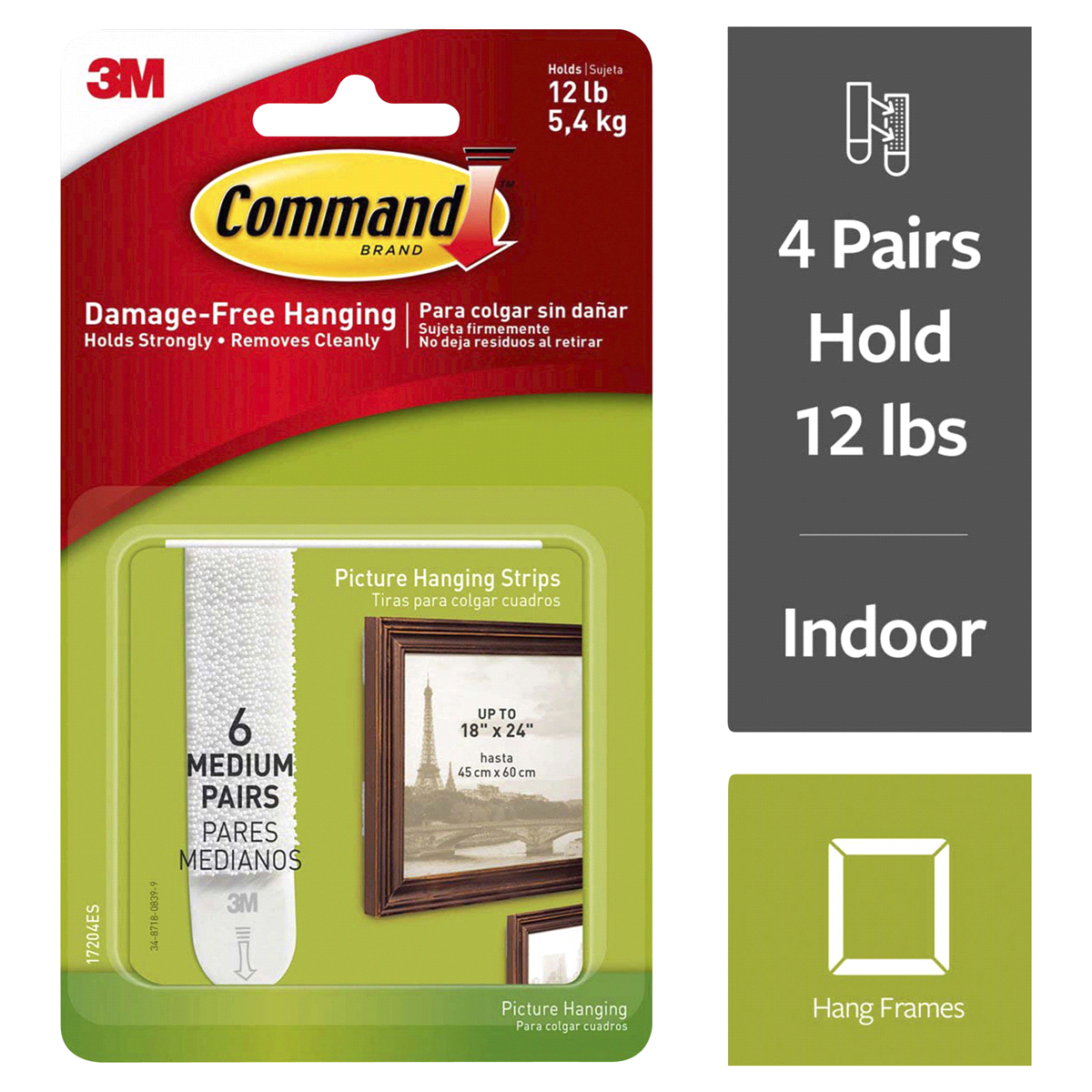 slide 1 of 4, 3M Command Picture and Frame DamaGefree Hanging Strips Medium, 6 ct