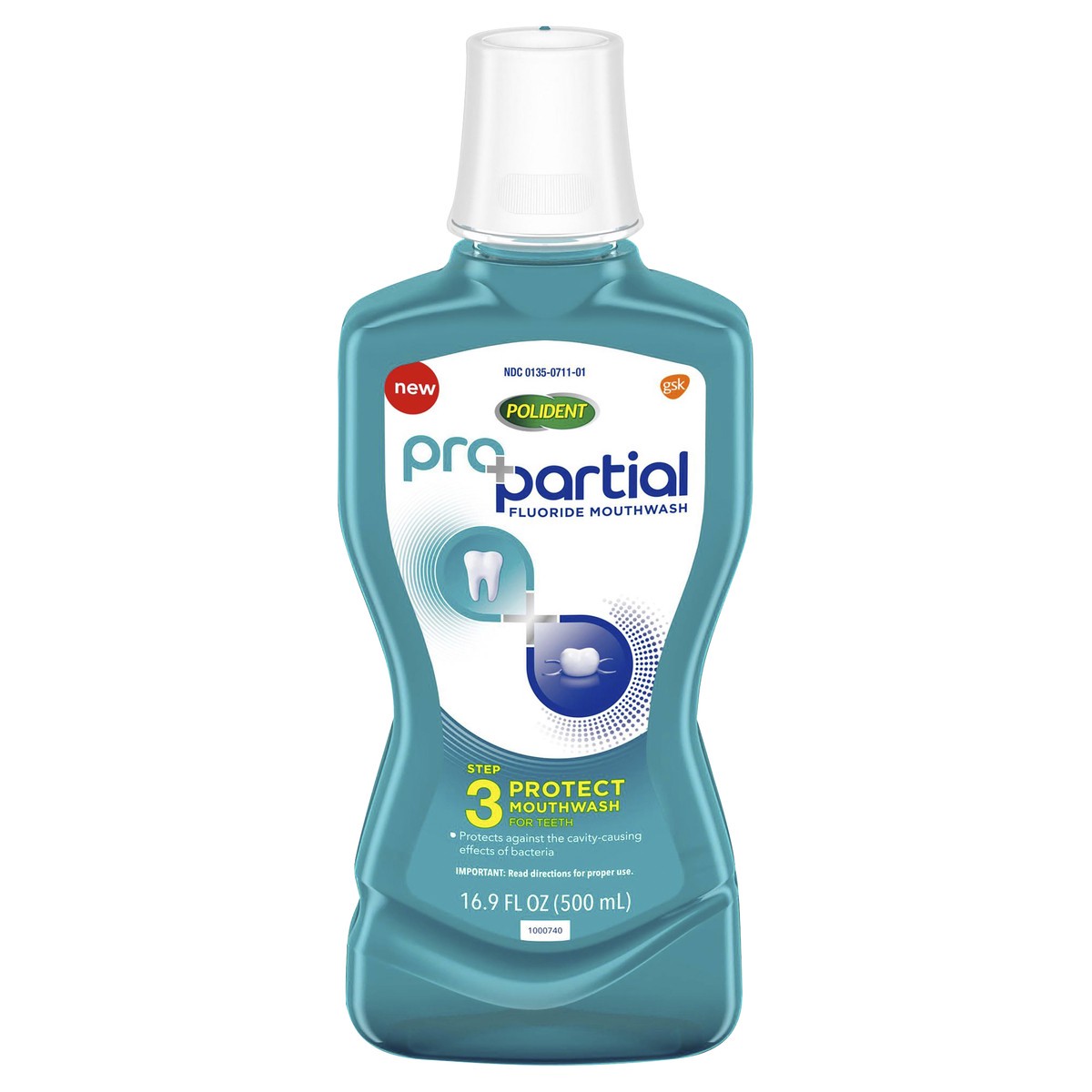 slide 1 of 9, Polident ProPartial Step 3 Protect Fluoride Mouthwash 16.9 oz, 16.9 fl oz