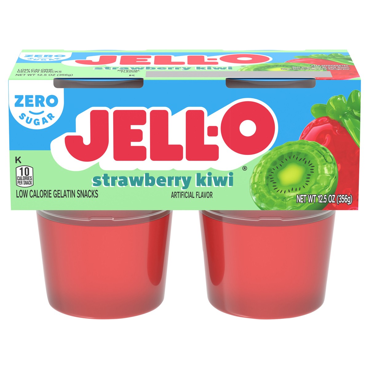 slide 1 of 5, Jell-O Strawberry Kiwi Artificially Flavored Zero Sugar Ready-to-Eat Gelatin Snack Cups, 4 ct Cups, 12.5 oz