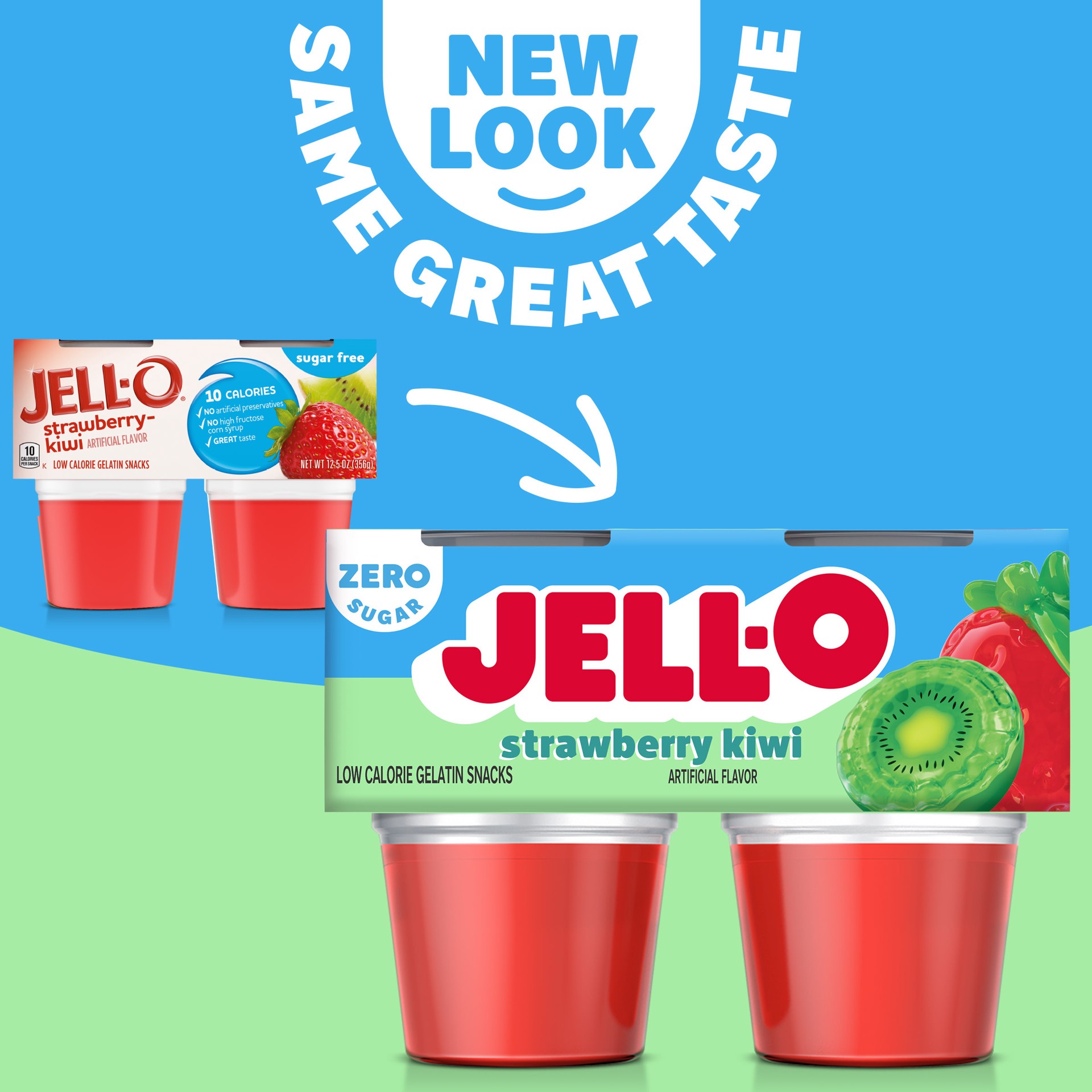 slide 2 of 5, Jell-O Strawberry Kiwi Artificially Flavored Zero Sugar Ready-to-Eat Gelatin Snack Cups, 4 ct Cups, 12.5 oz