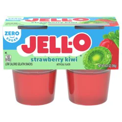 Jell-O Strawberry Kiwi Artificially Flavored Zero Sugar Ready-to-Eat Gelatin Snack Cups, 4 ct Cups