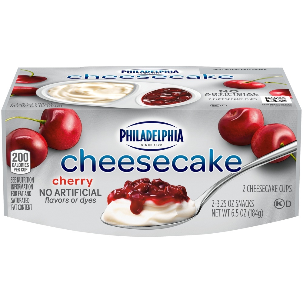 slide 1 of 8, Philadelphia Cherry Cheesecake Refrigerated Snack Cups, 2 ct; 3.25 oz