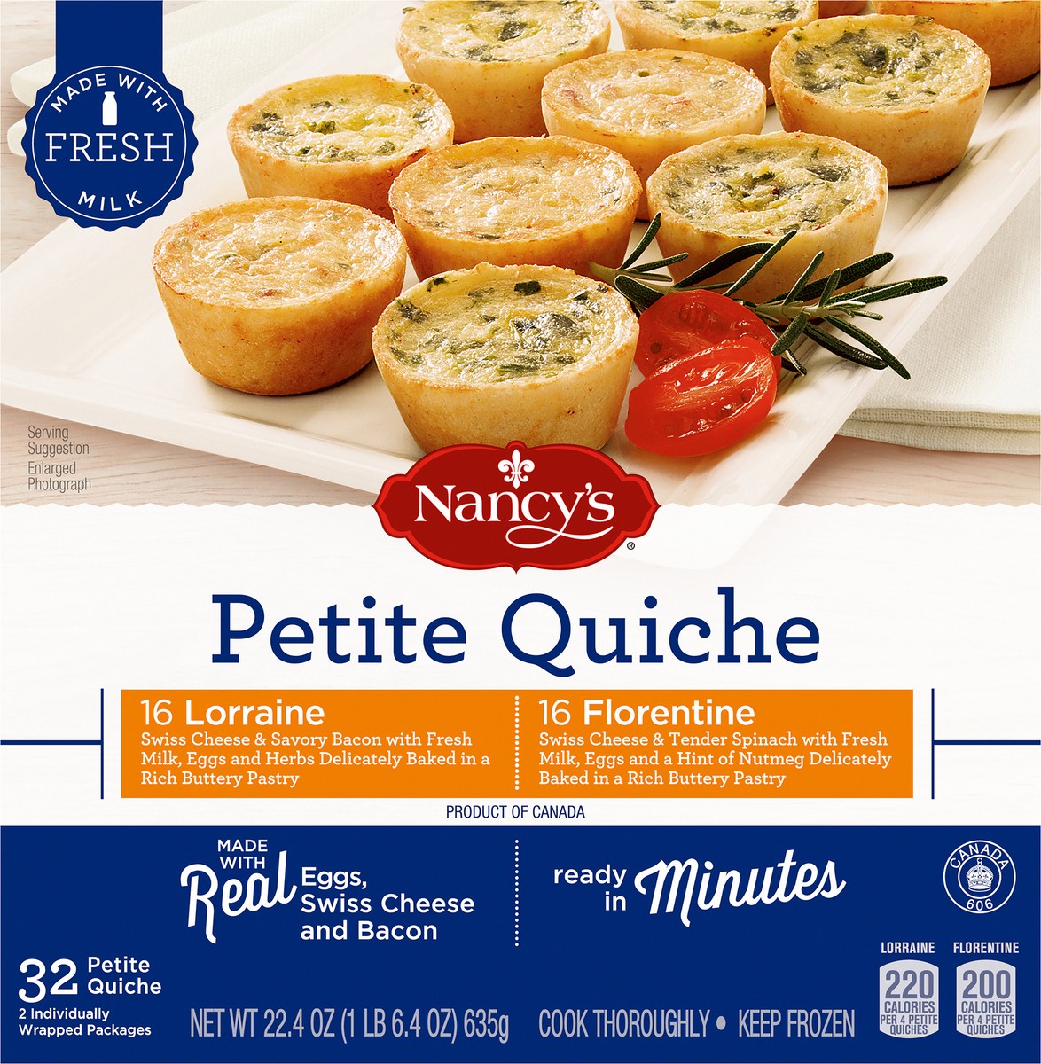 slide 7 of 9, Nancy's Lorraine & Florentine Petite Quiche Frozen Snacks Variety Pack, 32 ct Box, 22.4 oz