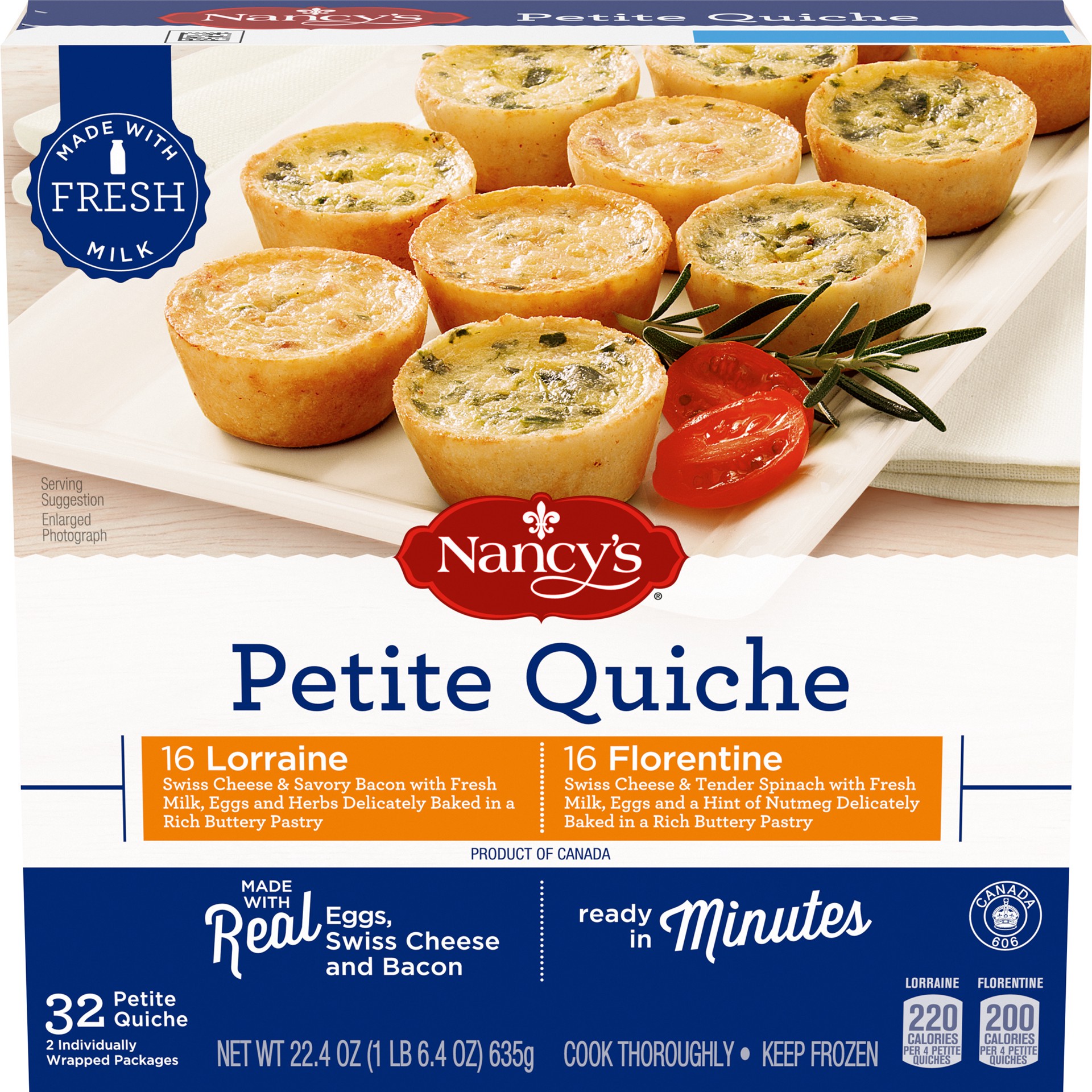 slide 1 of 9, Nancy's Lorraine & Florentine Petite Quiche Frozen Snacks Variety Pack, 32 ct Box, 32 ct