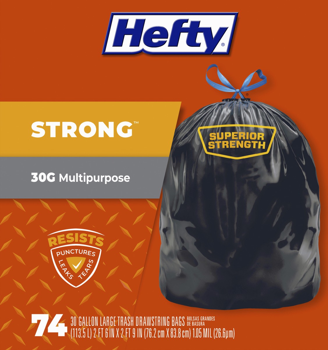 slide 9 of 9, Hefty Large Multipurpose 30G Strong Drawstring Bags Super Mega Pack 74 ea, 74 ct
