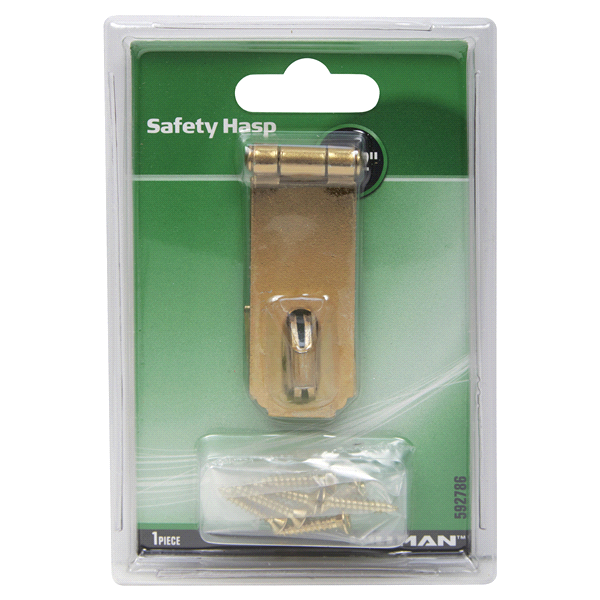 slide 1 of 1, Hillman Safety Hasp Zinc and Yellow Dichromate, 2-1/2'', 1 ct