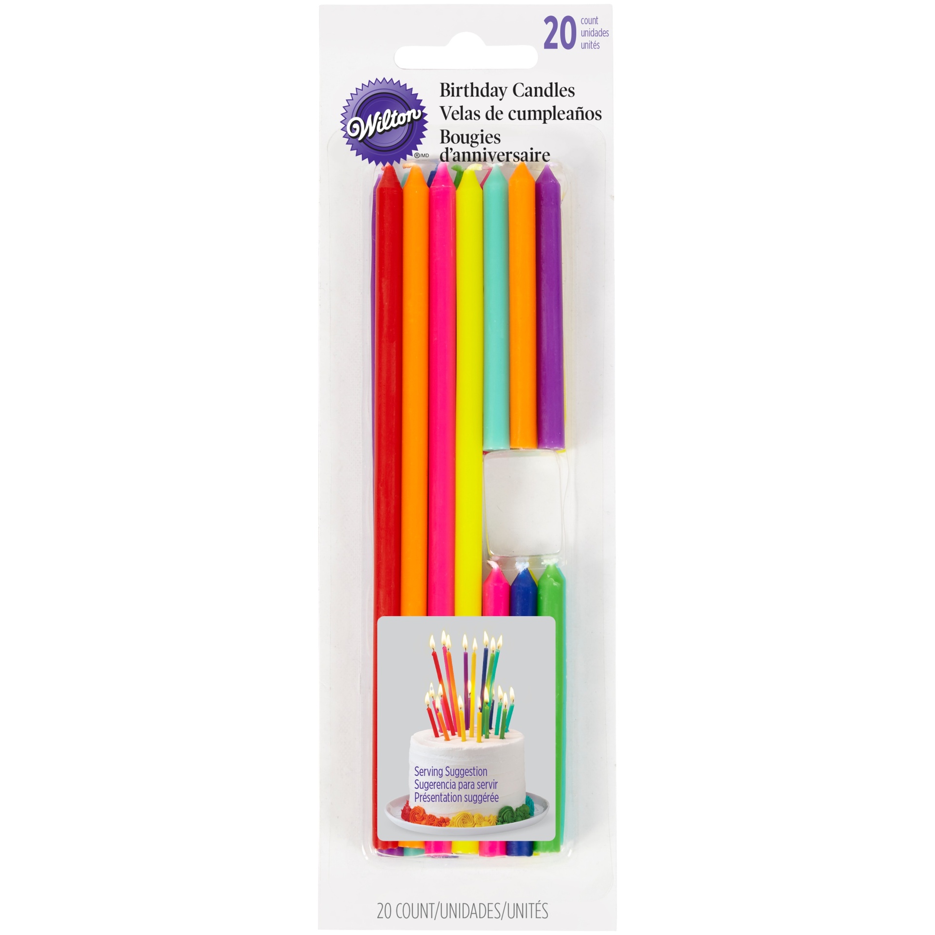 slide 1 of 1, Wilton Rainbow Tall Short Birthday Candles, 20 ct