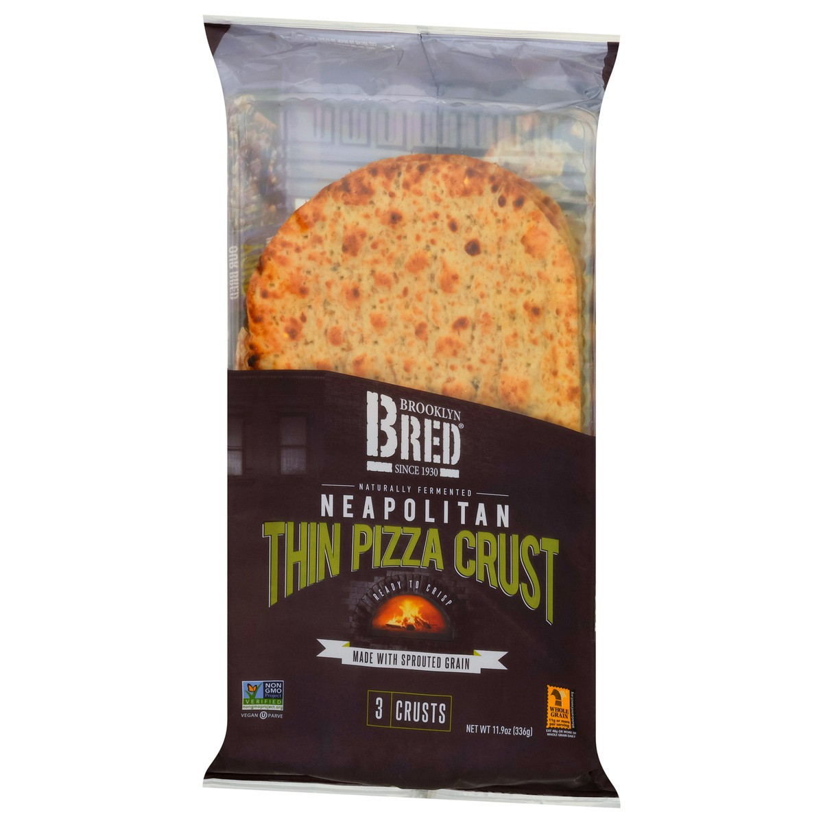 slide 3 of 9, Brooklyn Bread Thin Sprouted Grain Pizza Crust 3 ea, 3 ct