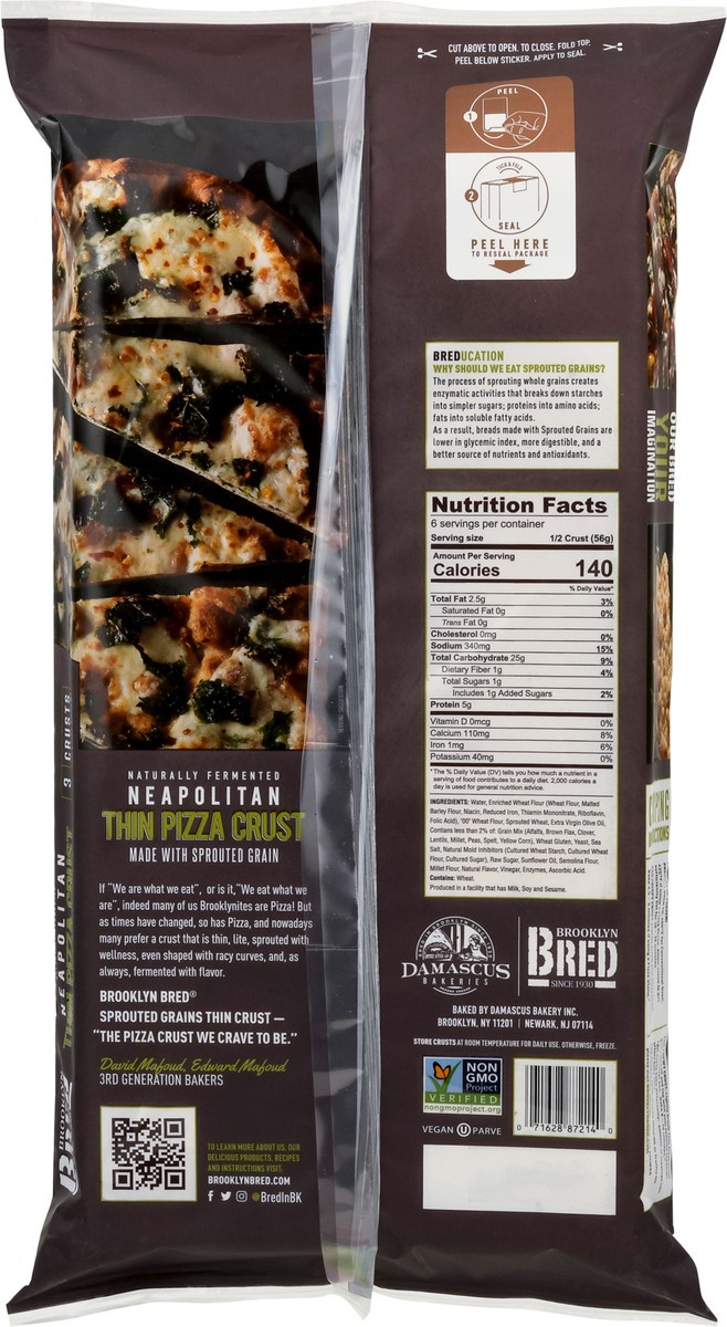 slide 9 of 9, Brooklyn Bread Thin Sprouted Grain Pizza Crust 3 ea, 3 ct