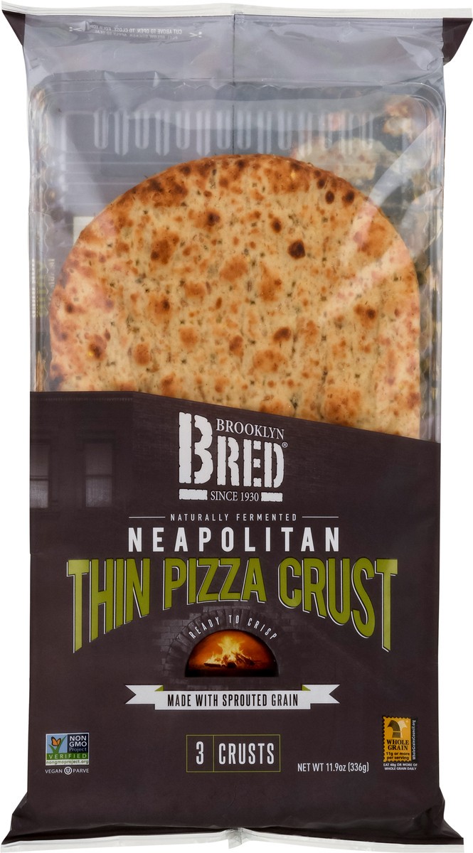 slide 4 of 9, Brooklyn Bread Thin Sprouted Grain Pizza Crust 3 ea, 3 ct
