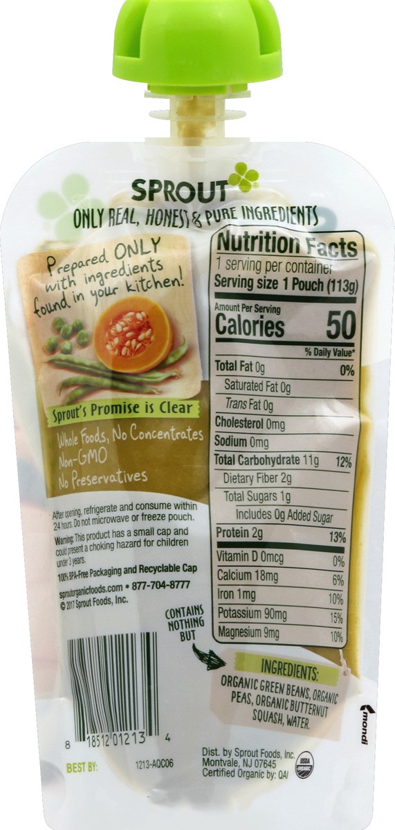 slide 6 of 6, Sprout Green Beans and Sweet Corn Organic Baby Food, 4 oz