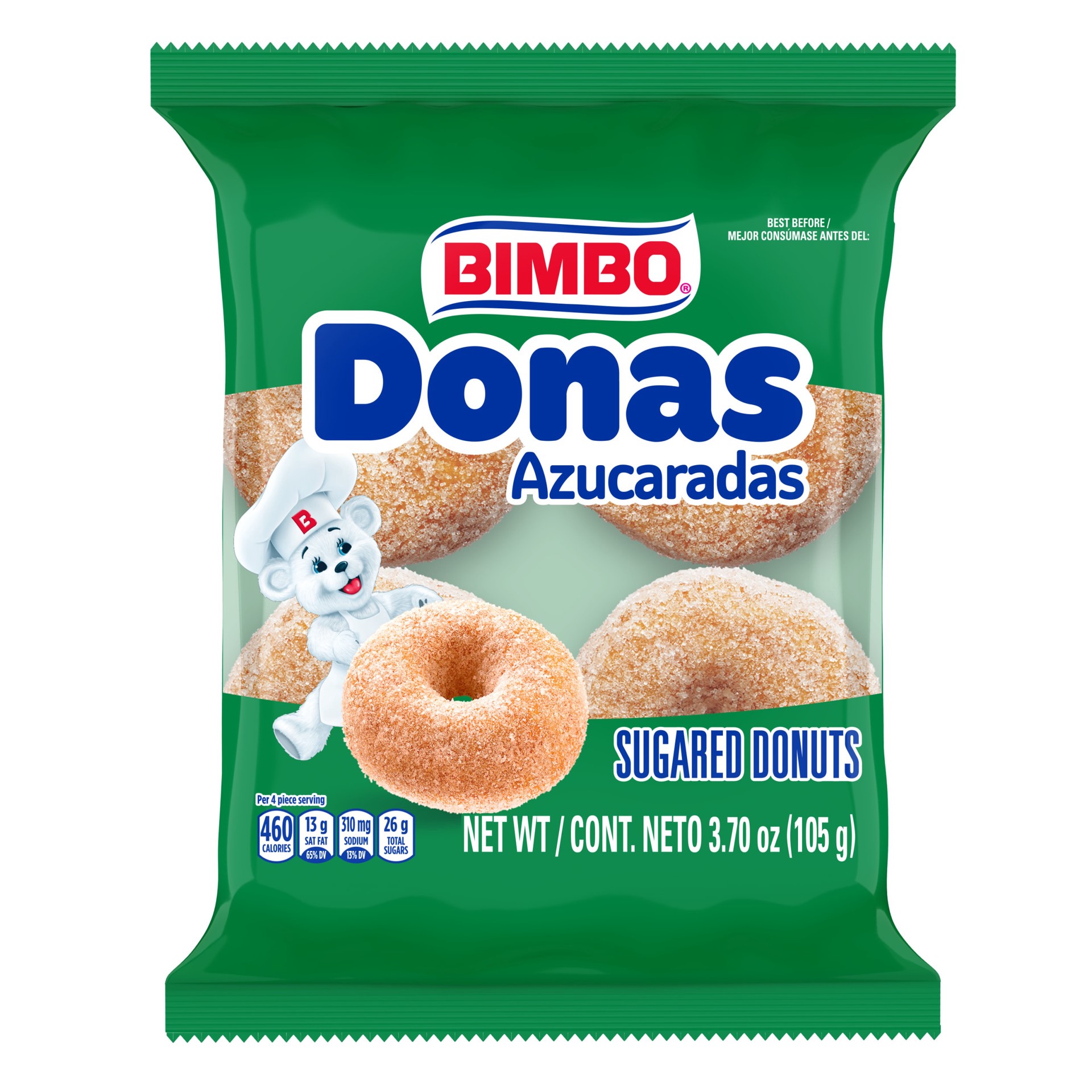 slide 1 of 7, Bimbo Donas Azucaradas Sugared Donuts, 4 count, Donuts, 3.7 oz Bag, 3.7 oz