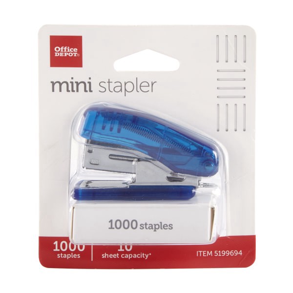 slide 5 of 5, Office Depot Mini Stapler With Built-In Remover, 2-1/4"", Assorted Colors, 1 ct