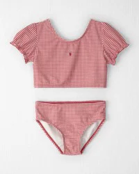 Girls 2-Piece Recycled Tankini Set in Red Gingham - Size 7