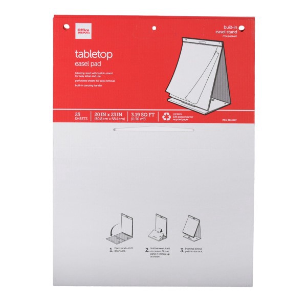 slide 2 of 4, Office Depot® Brand Easel Pad, 20"" x 23"", Tabletop with Built-In Stand, 25 Sheets, 30% Recycled, White, 1 ct