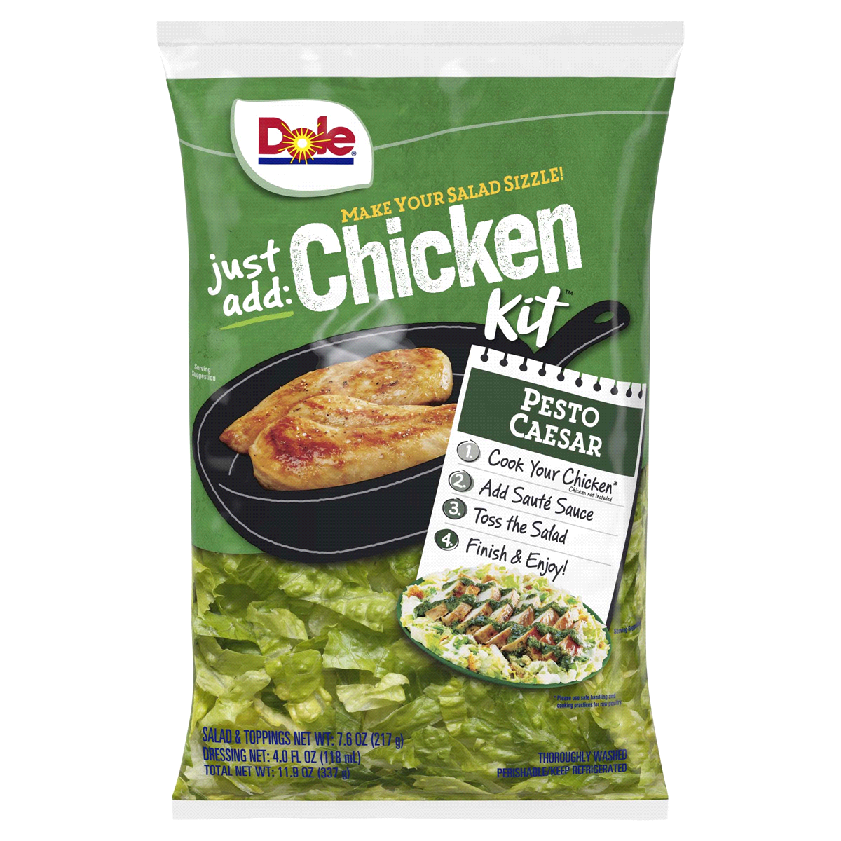 slide 1 of 1, Dole Just Add Chicken Pesto Caesar Salad 11.9Oz, 12 oz