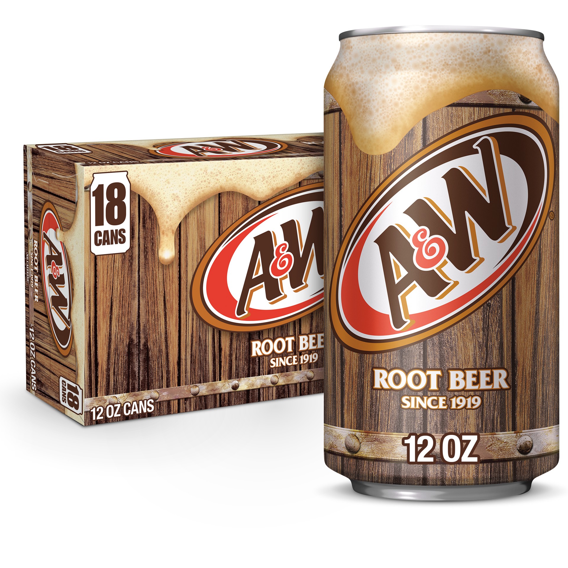 slide 1 of 6, A&W Root Beer Soda, 12 fl oz cans, 18 pack, 18 ct