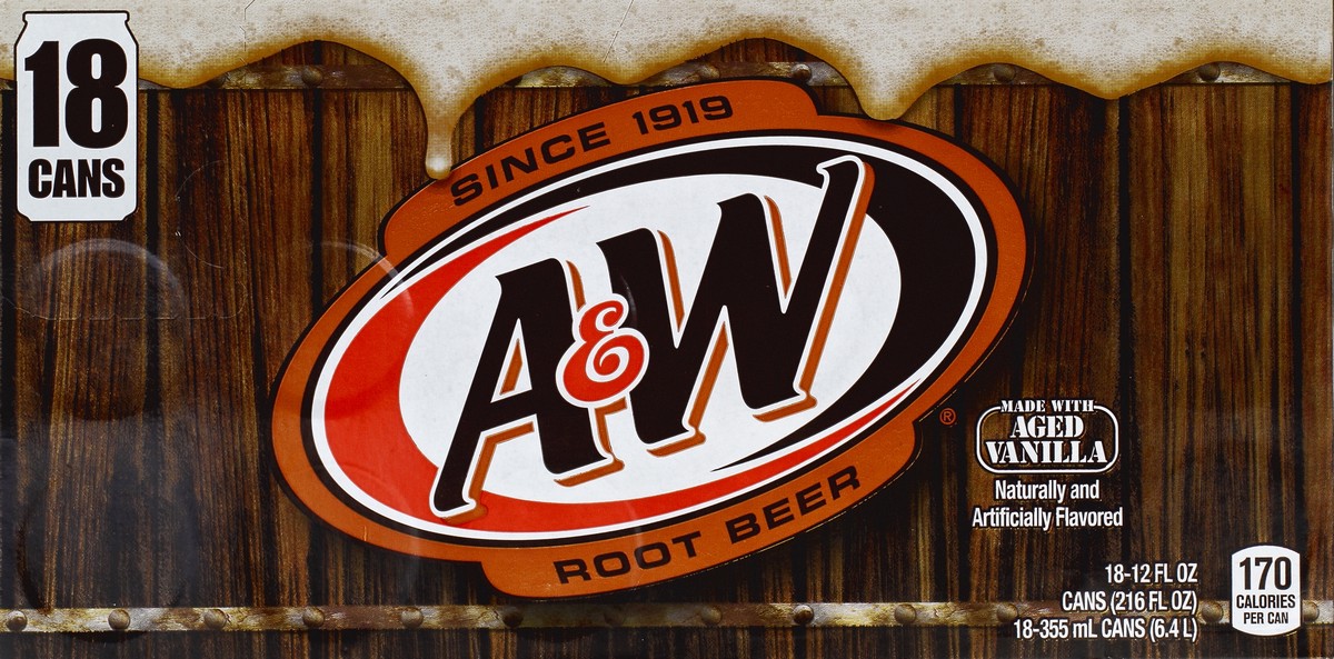 slide 3 of 6, A&W Root Beer Soda, 12 fl oz cans, 18 pack, 18 ct