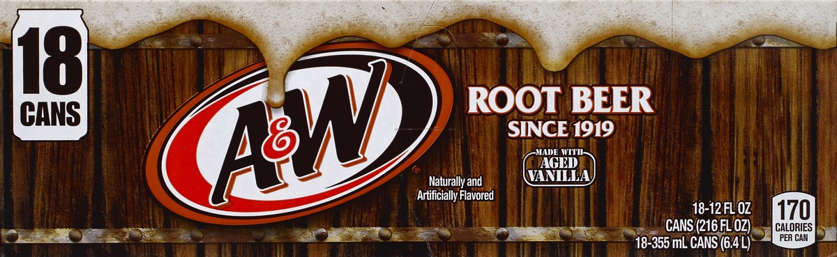 slide 4 of 6, A&W Root Beer Soda, 12 fl oz cans, 18 pack, 18 ct
